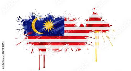 Malaysian Flag Paint Splatter Design Element.