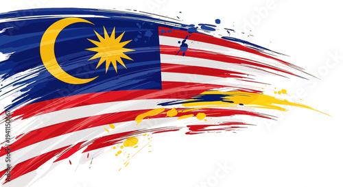 Malaysian Flag Waving with Brush Strokes.