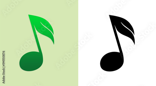 Musical Notes and Leaves icon, for music and nature harmony logo