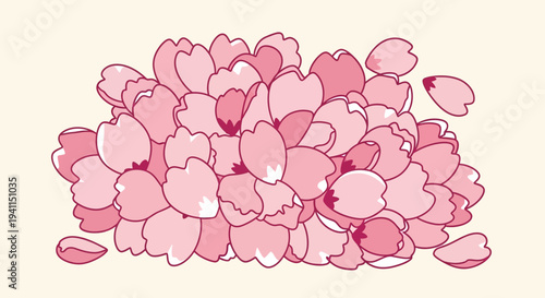 Pile of Pink Cherry Blossom Petals Falling Gently - Spring Floral Background