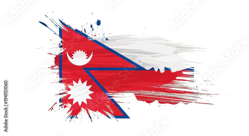 Nepalese Flag Painted with Brush Strokes.