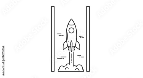 Dynamic rocket launch illustration symbolizing business startup growth and innovative new project