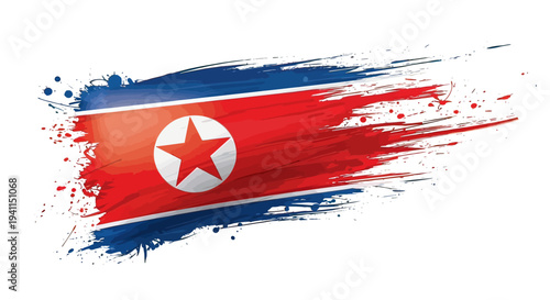 North Korean Flag Brush Stroke Design.