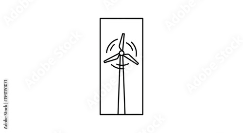 Minimalist linear illustration of a rotating wind turbine symbolizing green energy production