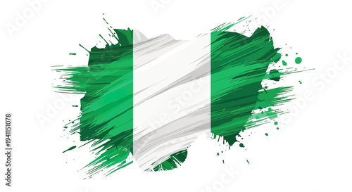 Nigerian Flag Painted with Brush Strokes.