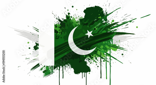 Pakistan Flag Paint Splatter Design Element.