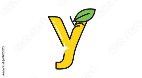 Bright cheerful letter y graphic design featuring a subtle glow and natural leaf accent