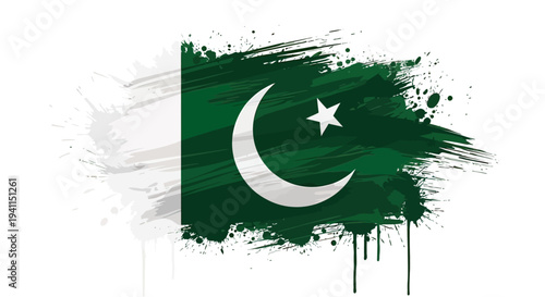 Pakistan National Flag with Crescent Moon Star.
