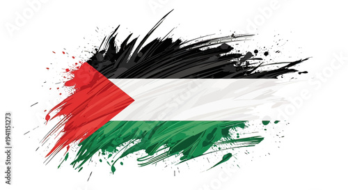 Palestinian Flag Paint Brush Stroke Design.