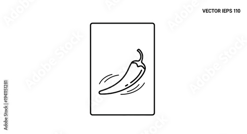 Minimalist black and white vector illustration of a fiery hot chili pepper symbol icon