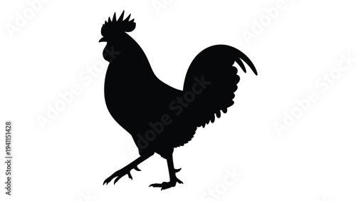 A black silhouette of a rooster standing on one leg
