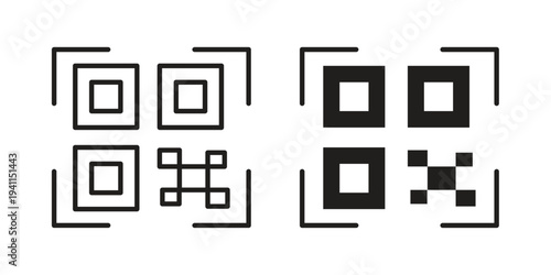 QR code icon black, line, flat vector, isolated illustration.
