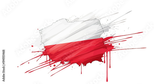 Red and White Paint Splashes on White.