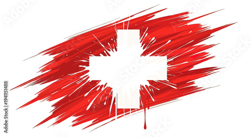 Red Paint Splatter with White Cross.