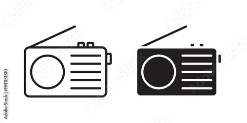 Radio icon black, line, flat vector, isolated illustration.