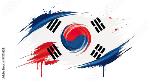 South Korean Flag Paint Brush Strokes Design.