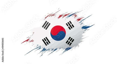 South Korean Flag Paintbrush Stroke Design.