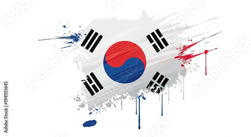 South Korean Flag Paint Splatter Design Element.