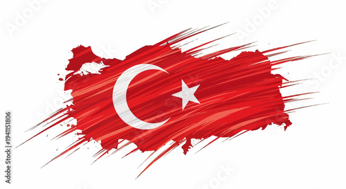 Turkish Flag Brush Stroke Illustration.