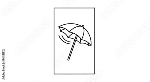 Minimalist line art illustration depicting an umbrella caught in windy weather conditions
