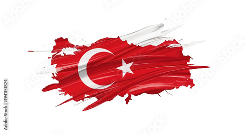 Turkish Flag Paintbrush Stroke Red White Emblem.