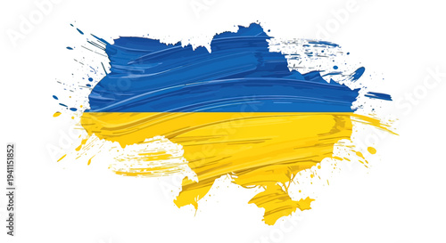 Ukraine Map Painted in National Colors.