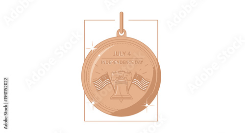 Commemorative bronze medallion design depicting historical American Independence Day symbols