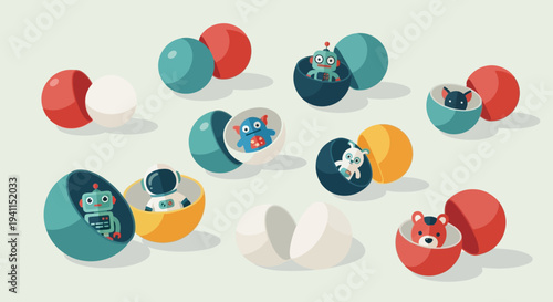 Cute Surprise Toys in Colorful Egg Capsules, Playful Characters Inside