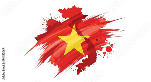Vietnamese Flag Painted with Brush Strokes.