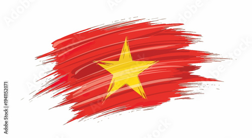 Vietnamese flag painted with brush strokes.