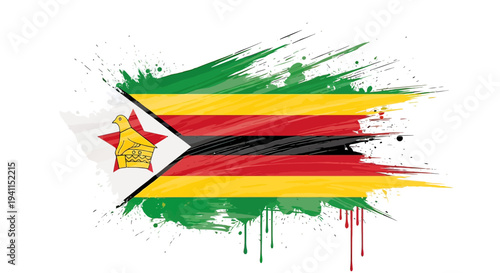 Zimbabwe Flag Paint Splash Design Element.