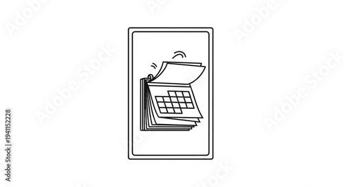 Clean linear graphic representing a page-turning date tracker or event scheduler concept