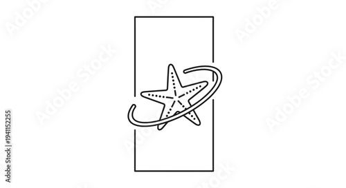 Minimalist aquatic illustration featuring a solitary starfish encased within an elegant linear