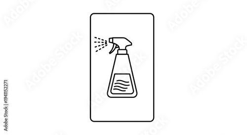 Minimalist line icon of a spray bottle dispensing liquid for cleaning and personal care use