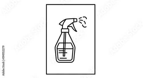 A minimalist outline illustration of a functional spray bottle dispensing liquid for cleaning or