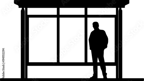 Man Waiting at Bus Stop Silhouette