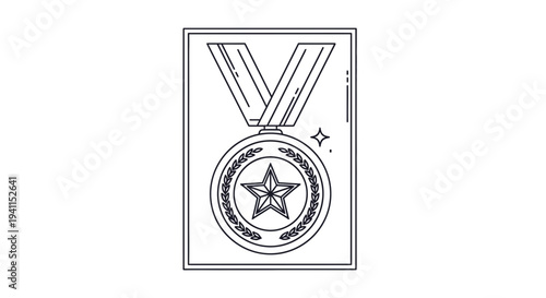 Elegant line art depiction of a prestigious award medal with a star and laurel wreath design