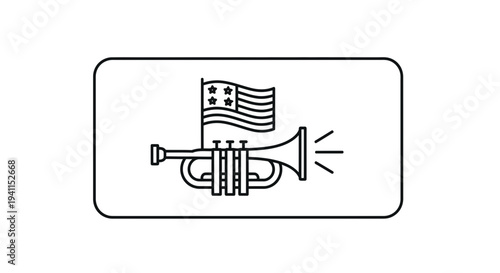 Patriotic trumpet with American flag and sound waves, representing national celebrations and
