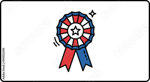 Vibrant patriotic rosette ribbon icon with central star symbolizing achievement and honor