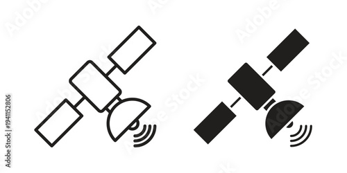 Satellite icon black, line, flat vector, isolated illustration.
