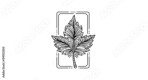 Intricately designed monochrome leaf graphic with decorative organic patterns enclosed in a unique