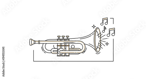 Vibrant line art illustration showcasing a musical trumpet producing harmonious sound notes in a