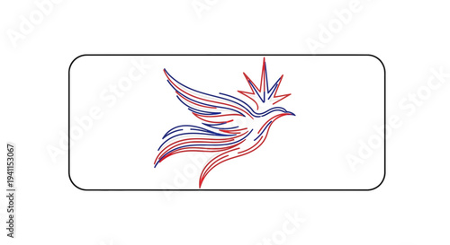 Dynamic stylized dove graphic with vibrant red and blue lines symbolizing freedom and hope