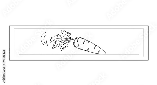 Continuous line art of a fresh garden carrot with vibrant green leaves, showcasing simple