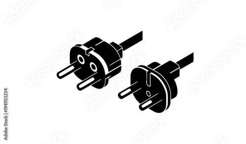 Isometric electric plug icon with two pin and three pin power connector vector