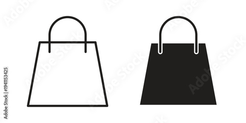 Shopping bag icon black, line, flat vector, isolated illustration.