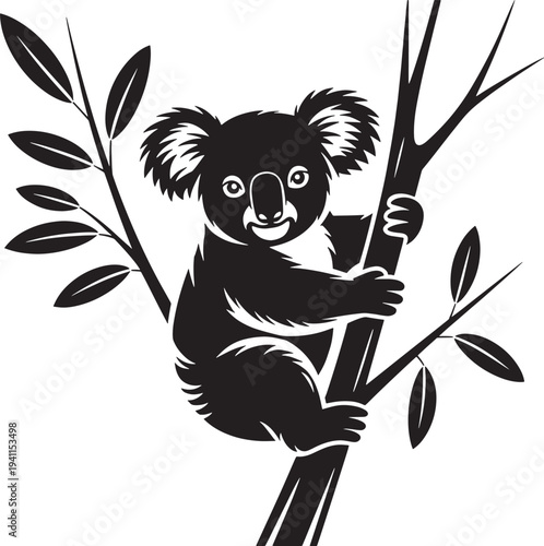 Koala animal vector illustration, cute koala sitting on tree branch
