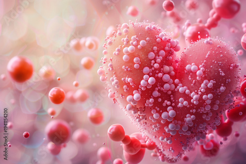 Abstract 3D heart and molecular love neurochemistry concept