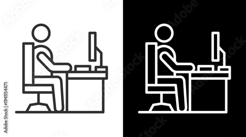 Workplace White Icon Set Vector 