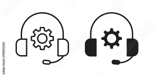 Technical support icon black, line, flat vector, isolated illustration.